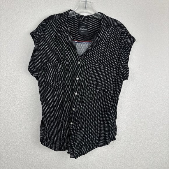 Jachs Girlfriend Women's Top Blouse Medium Black with White Hearts Button Down - Picture 1 of 6